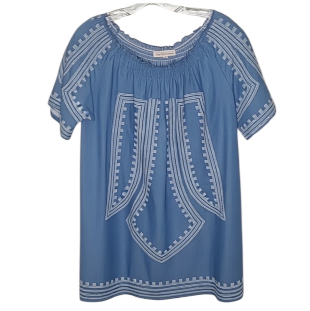 The Wallflower Cotton Ruched Neckline Embroidered Short Sleeve Dress Tunic Top